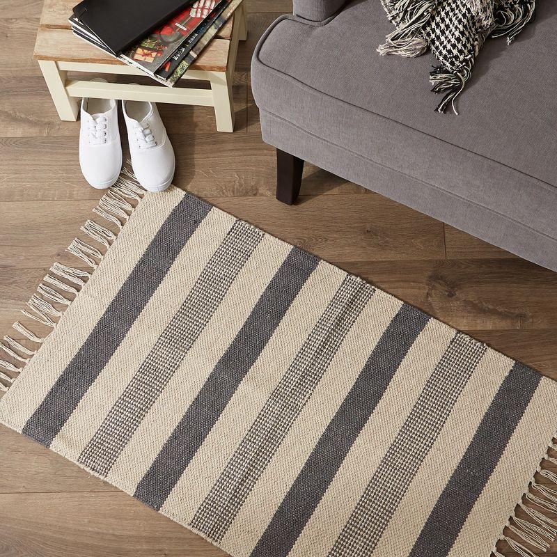 Design Imports Textured Stripe - Gray & Natural With 3 In Fringe - 2 X 3 Ft