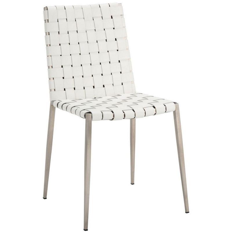 White Leather Upholstered Parsons Side Chair with Metal Base