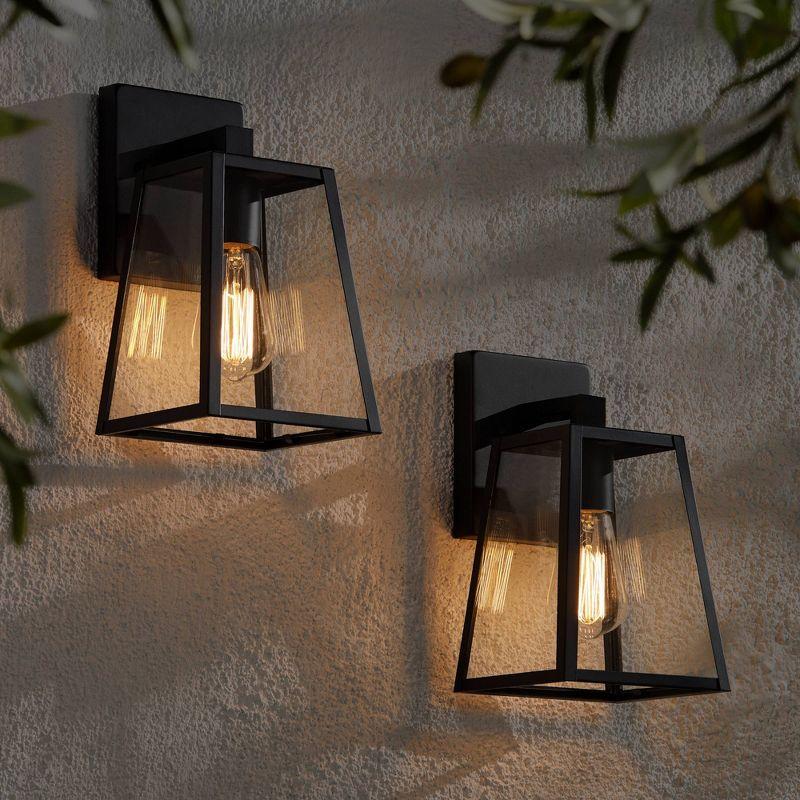 John Timberland Arrington Modern Outdoor Wall Lights Fixtures Set of 2 Mystic Black 10 3/4" Clear Glass for Exterior Barn Deck House Porch Yard Patio