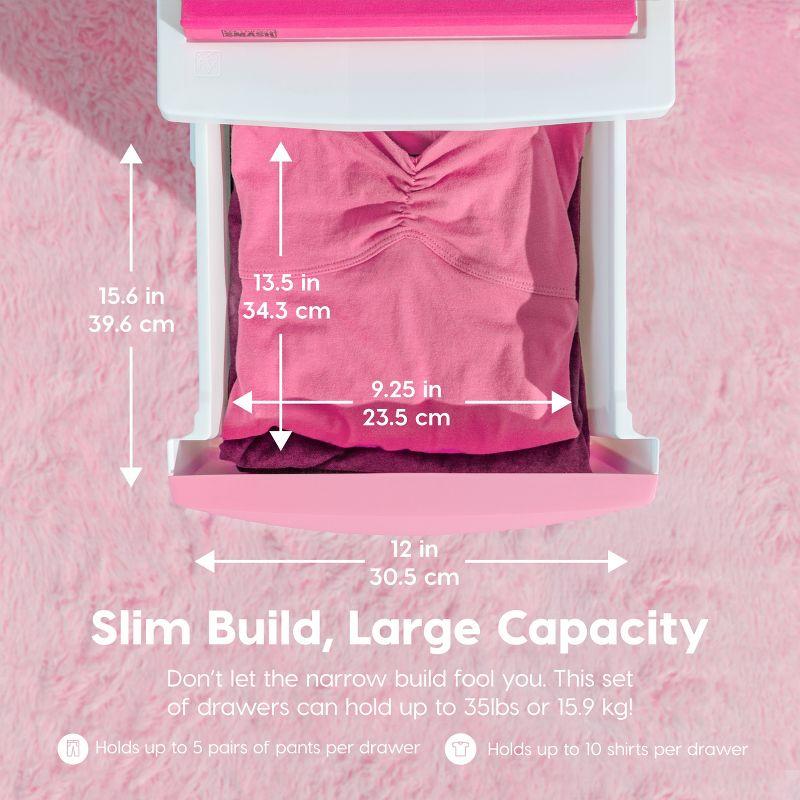 IRIS USA, Inc. 4 Slim Drawer Storage, Organizer Unit for Bedroom, Closet, Kitchen, Bathroom, Laundry Room, Dorm, White Frame with Matte Soft-Pink