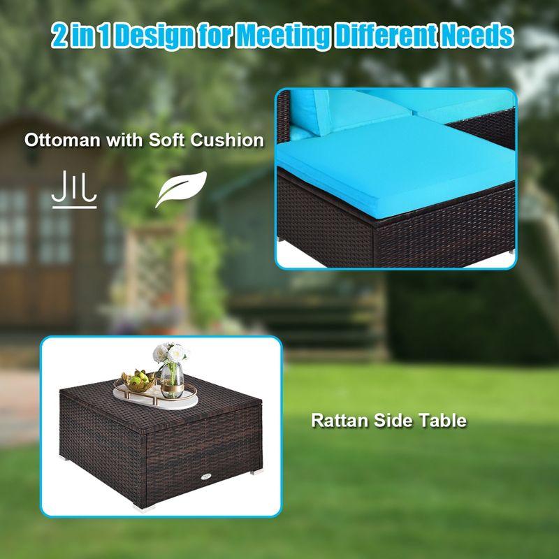 Tangkula 5PCS Cushioned Rattan Patio Conversation Set Outdoor Furniture Set w/ Ottoman