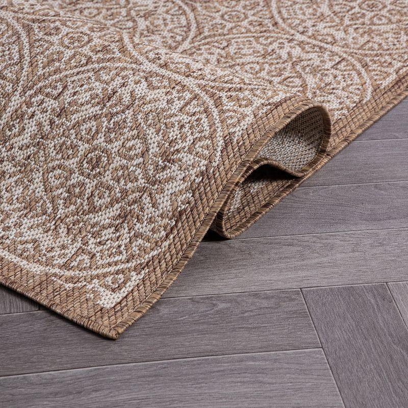 World Rug Gallery Transitional Floral Circles Textured Flat Weave Indoor/Outdoor Area Rug - BROWN 7'10"X10'