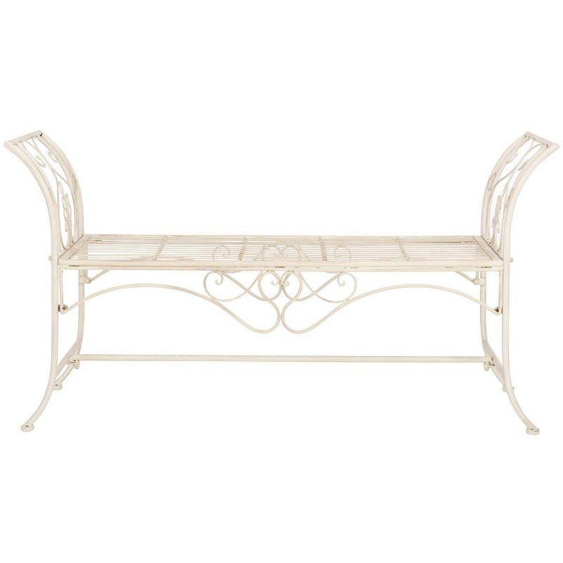 Adina Antique White Wrought Iron 51" Outdoor Garden Bench