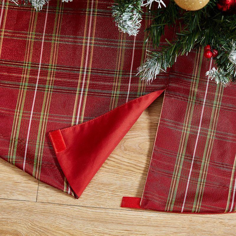 Shimmering Plaid Round Holiday Tree Skirt - Red/Green - Elrene Home Fashions