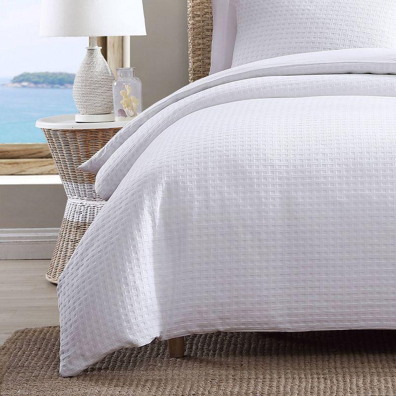 Tommy Bahama Basketweave Solid White Cotton Duvet Cover Set