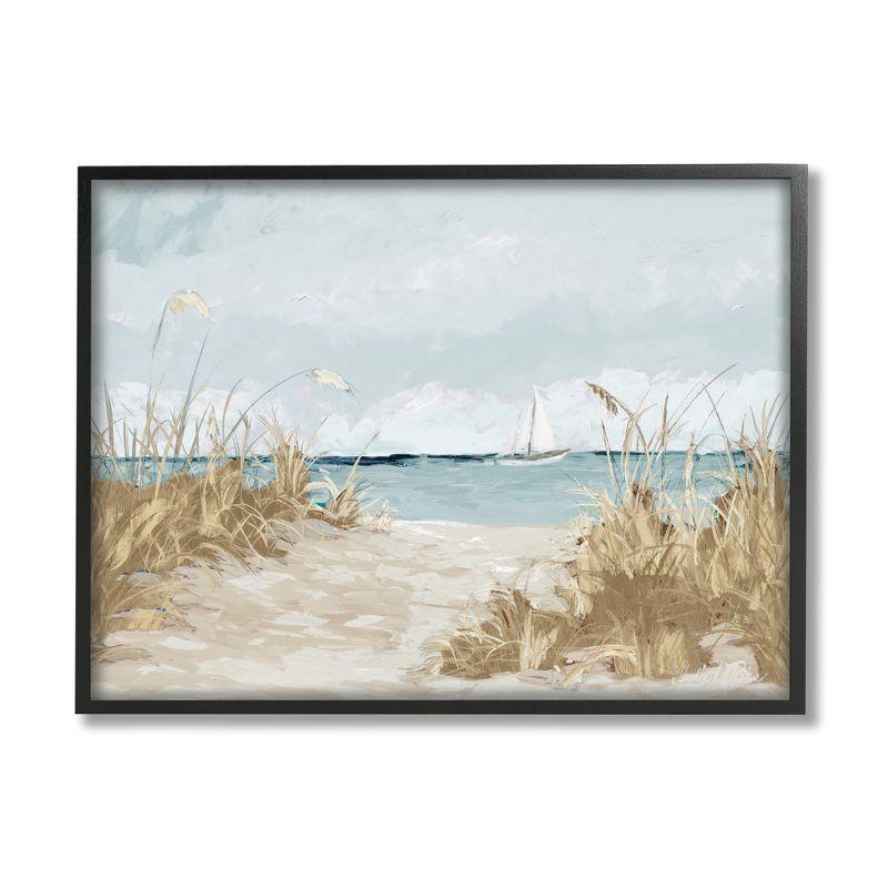Stupell Industries " Sandy Beach Walkway Distant Sailboats Floating Sea " by Julie Derice Painting Print