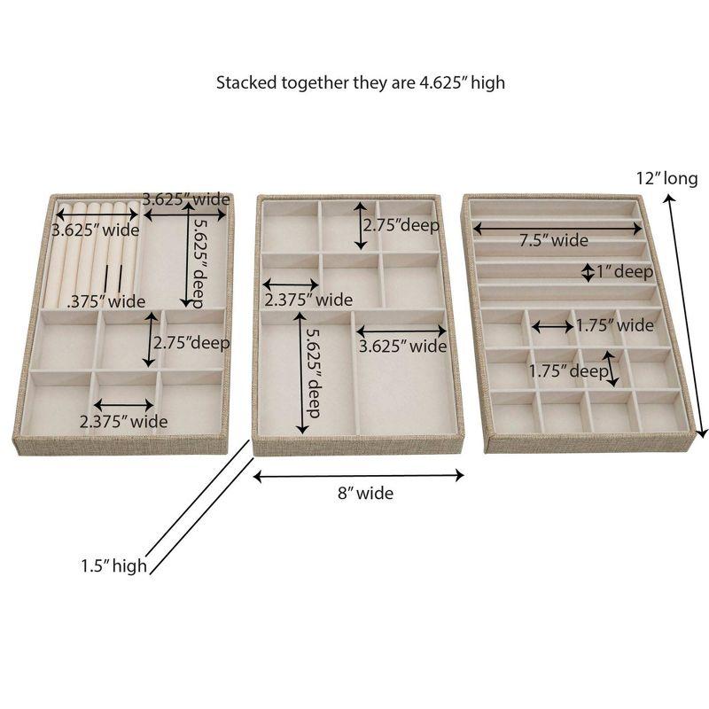 Household Essentials Stackable Jewelry Trays 3 Latte: Beige Polyester Drawer Organizer & Storage Trays, 8"x12"