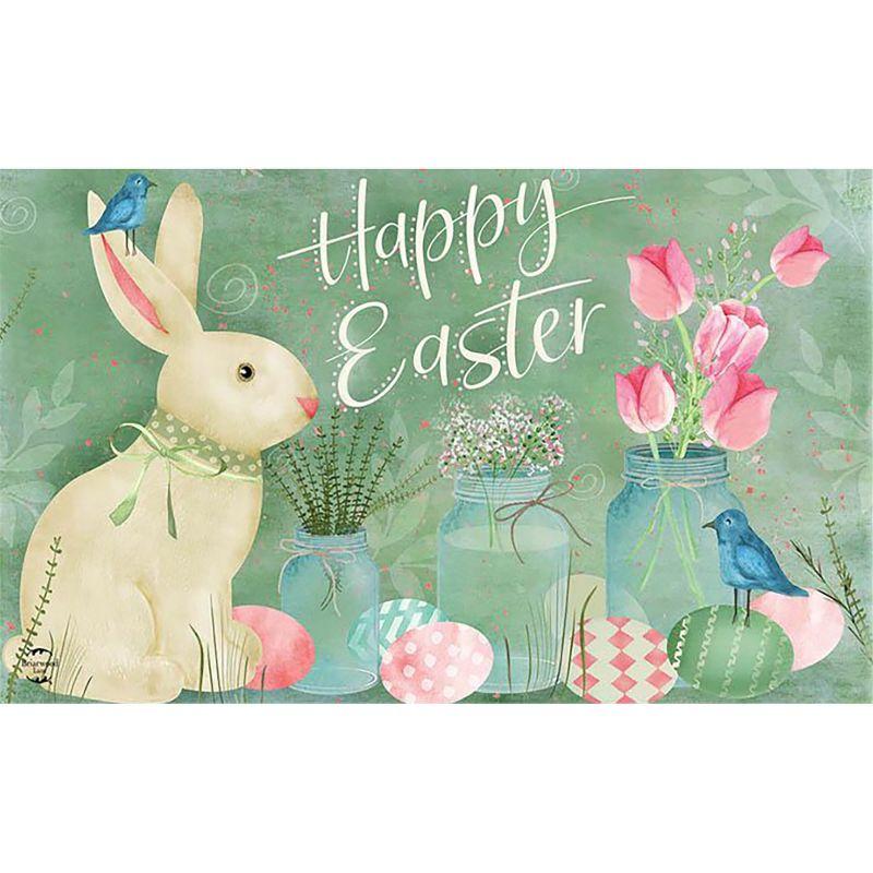 Easter Bunny and Tulips Primitive Doormat Floral 30" x 18" Briarwood Lane