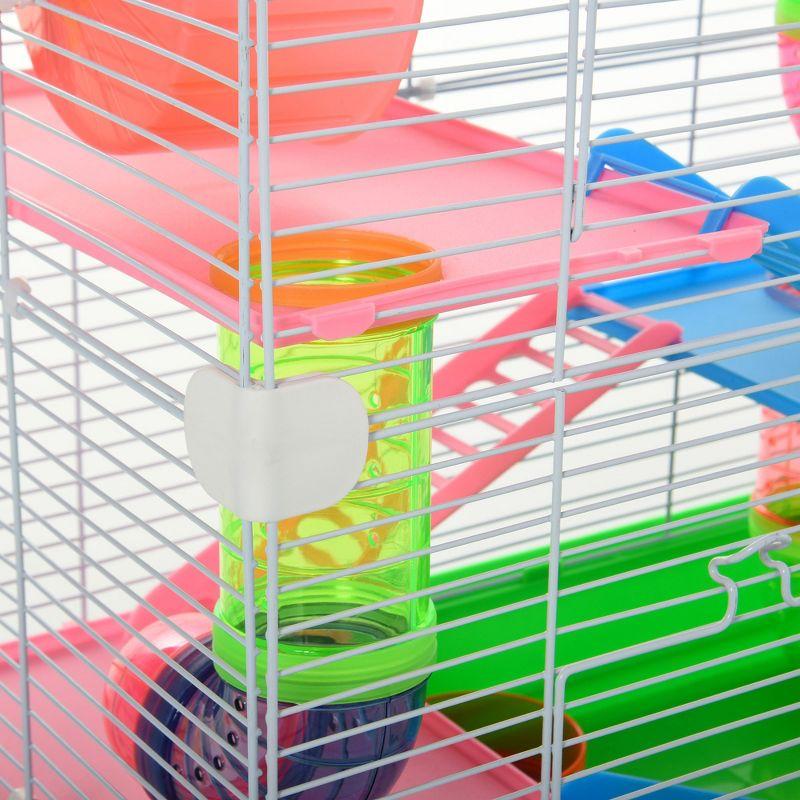 PawHut 5-Tier Hamster Cage Rodent Gerbil Habitat Habitat Metal Wire with Water Bottle, Food Dishes, Interior Ladder, Tube