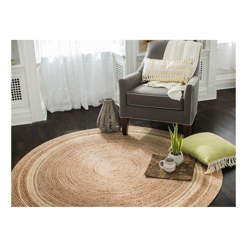 Sunrise Beige Tan Ivory Braided Wool Round Rug, 6' Diameter