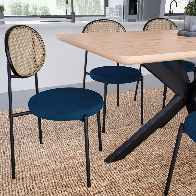 LeisureMod Euston Set of 2 Modern Dining Chairs with Wicker Back and Velvet Seat, Indoor Kitchen, Dining Room, Home, Contemporary Side Chair Seating