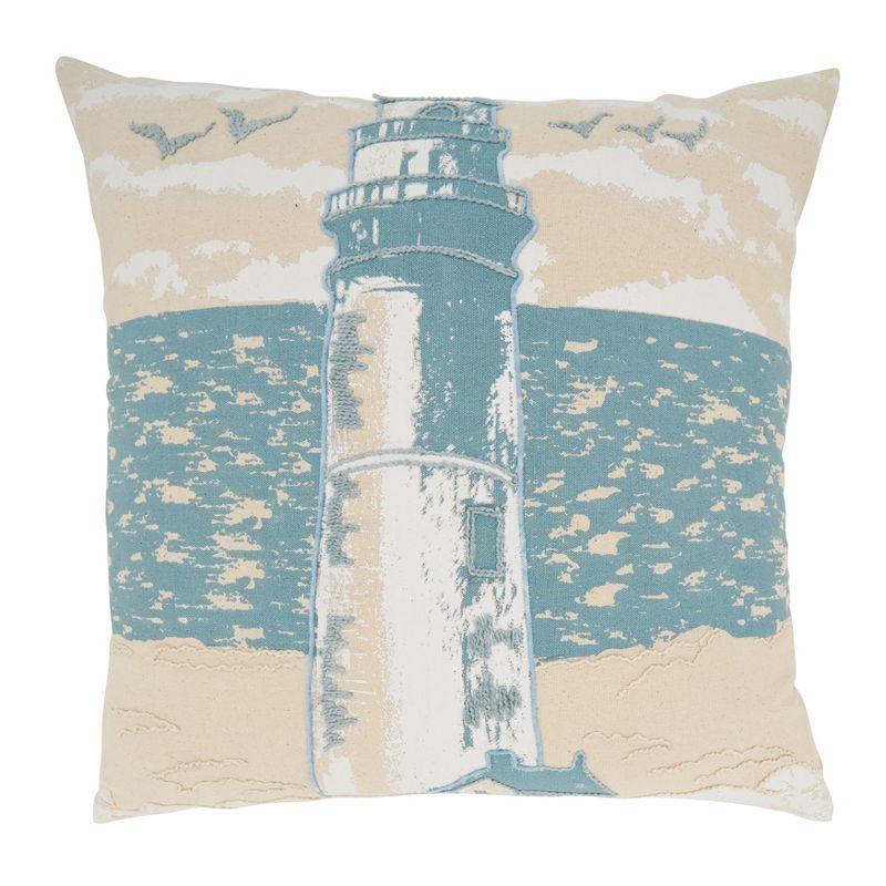 Blue Cotton Lighthouse Dreamscape Throw Pillow Cover, 20"x20"