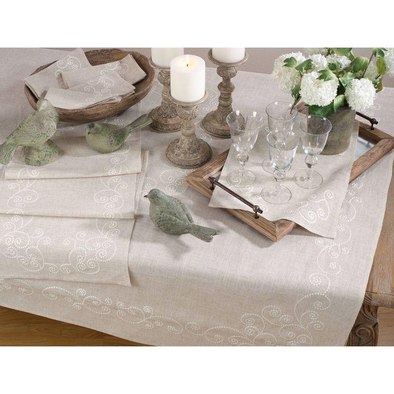 Natural Linen Blend Embroidered Swirl Tablecloth, 67" x 120"