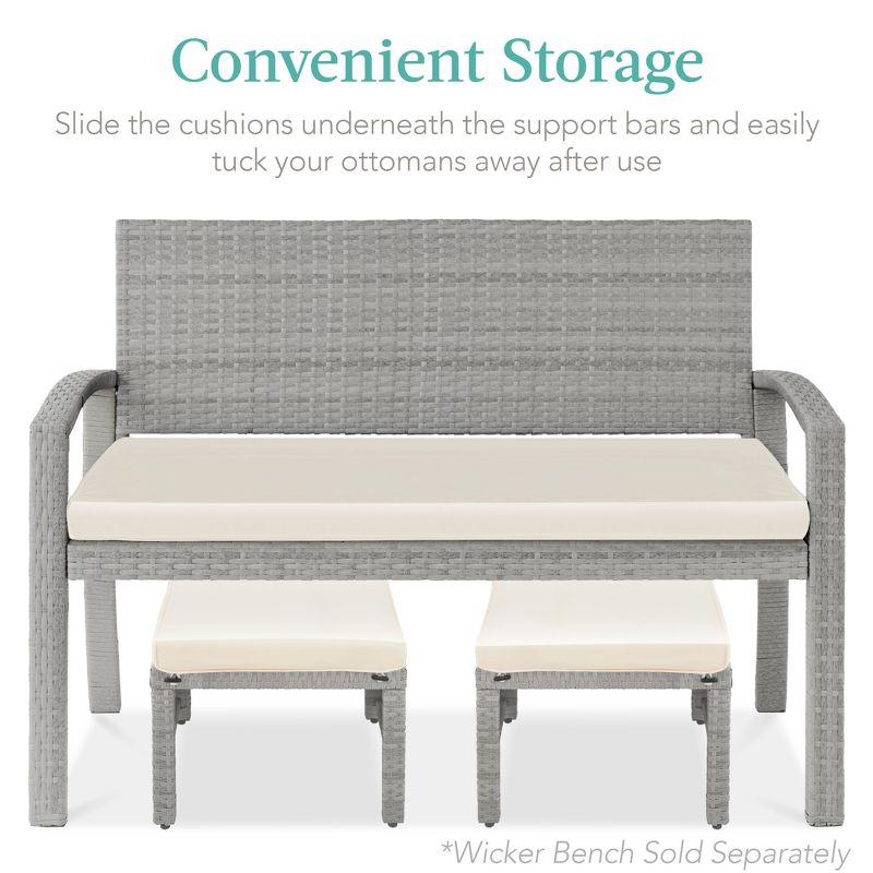 Best Choice Products Set of 2 Multipurpose Patio Wicker Ottomans w/ Removable Cushions - Gray/Cream