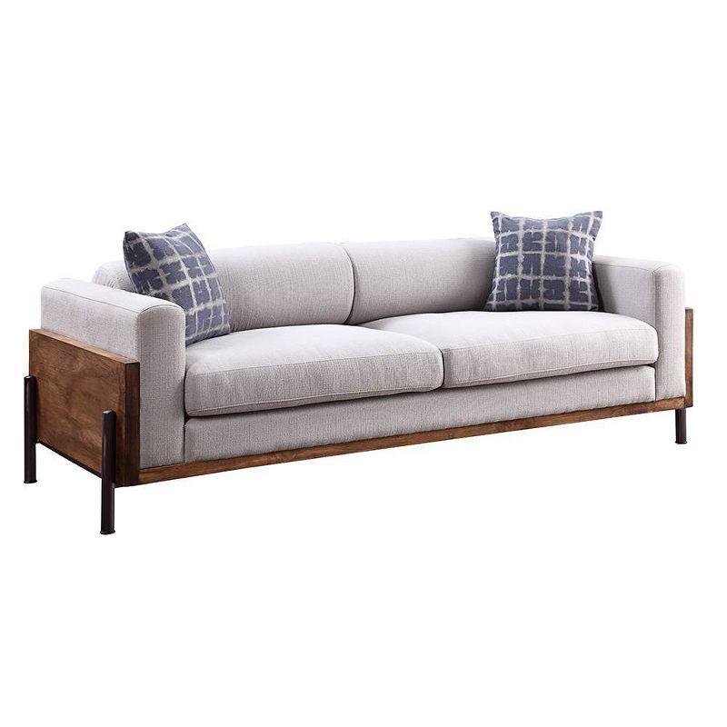 91" Pelton Sofa Fabric/Walnut - Acme Furniture: Linen Upholstery, Wood Frame, Metal Legs