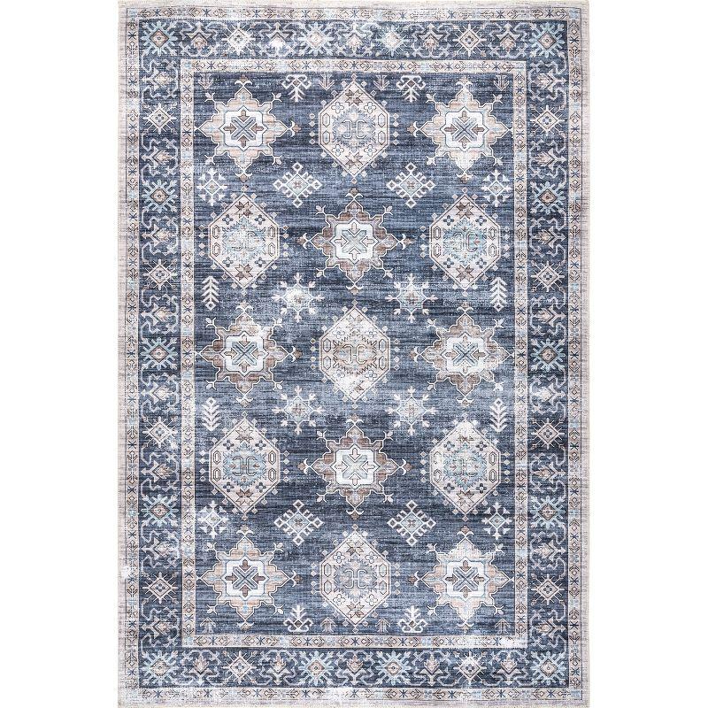 Nuloom Finley Medallion 5x8 Machine Washable Indoor Area Rug for Living Room Bedroom Dining Room Kitchen, Blue/Grey