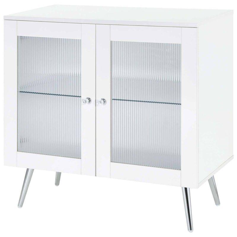 White High Gloss 2-Tier Accent Cabinet with Glass Shelf