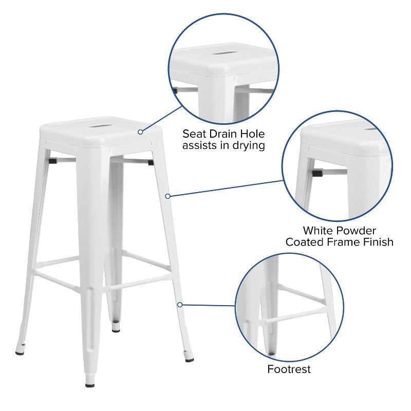 Flash Furniture Commercial Grade 30" High Backless White Metal Indoor-Outdoor Barstool with Square Seat