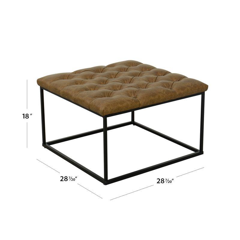 Draper Light Brown Faux Leather Tufted Square Ottoman