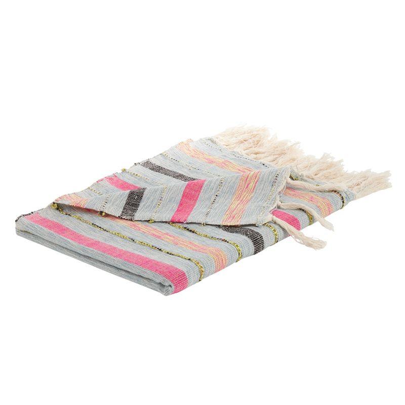 Reversible Multi-Color Stripe Throw Blanket with Tassels