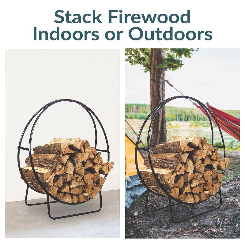 SunnyDaze Decor Indoor or Outdoor Tubular Steel Hoop Firewood Log Holder