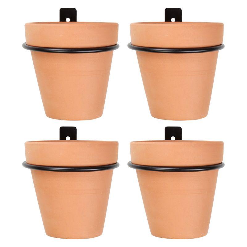 Darware 4in Metal Wall Ring Planters w/ Pots 4pk, Wall Mounted Clay Pots w/ Holders for Plants and Flowers