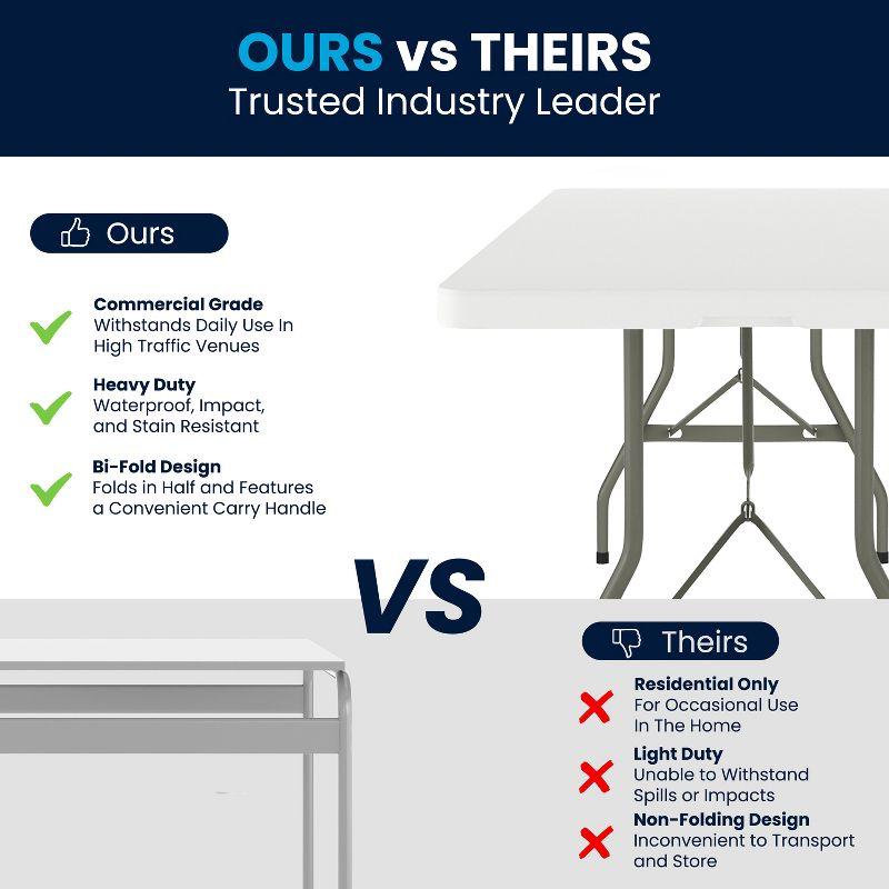 8-Foot Bi-Fold Plastic Banquet and Event Folding Table with Carrying Handle