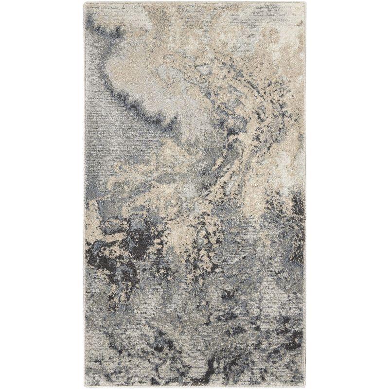 Gray and Beige Abstract Synthetic Rectangular Area Rug 3' x 5'