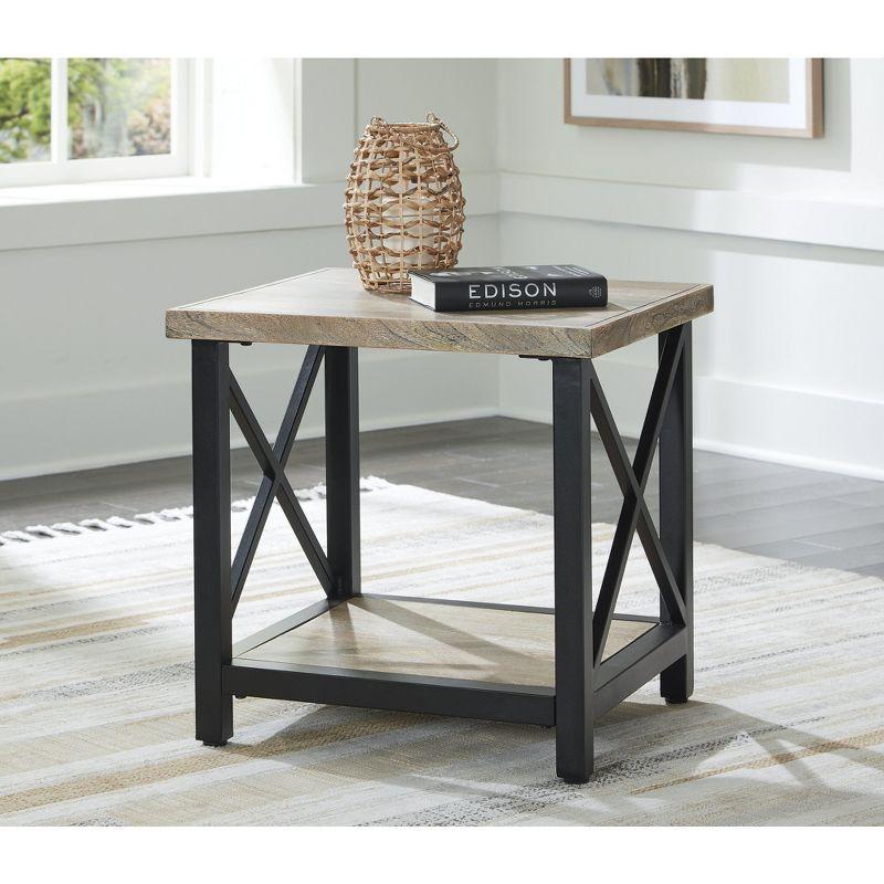 24'' Black and Brown Wood and Metal Rectangular End Table