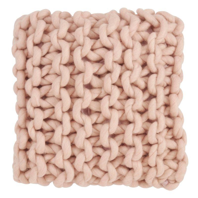 18"x18" Chunky Knit Square Throw Pillow Cover Pink - Saro Lifestyle: Wool, Zipper Closure, Indoor/Outdoor Use