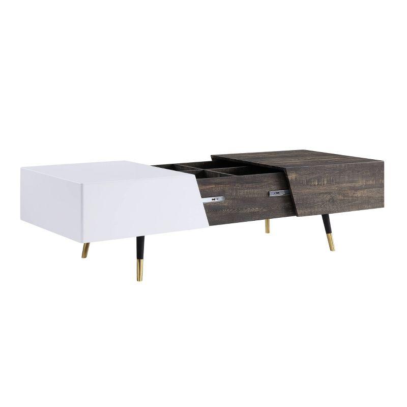 Orion 52.3" White Gloss and Rustic Oak Rectangular Coffee Table with Storage