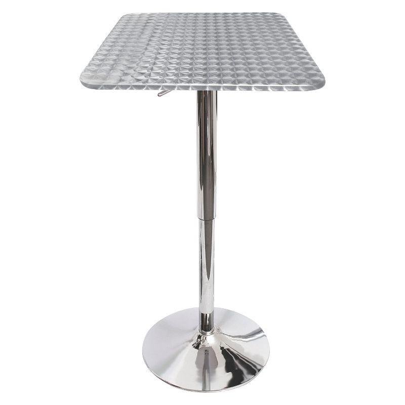 Adjustable Bar Height Table Metal/Silver - LumiSource: Hydraulic, Swirl Pattern, Pub Style, Stainless Top