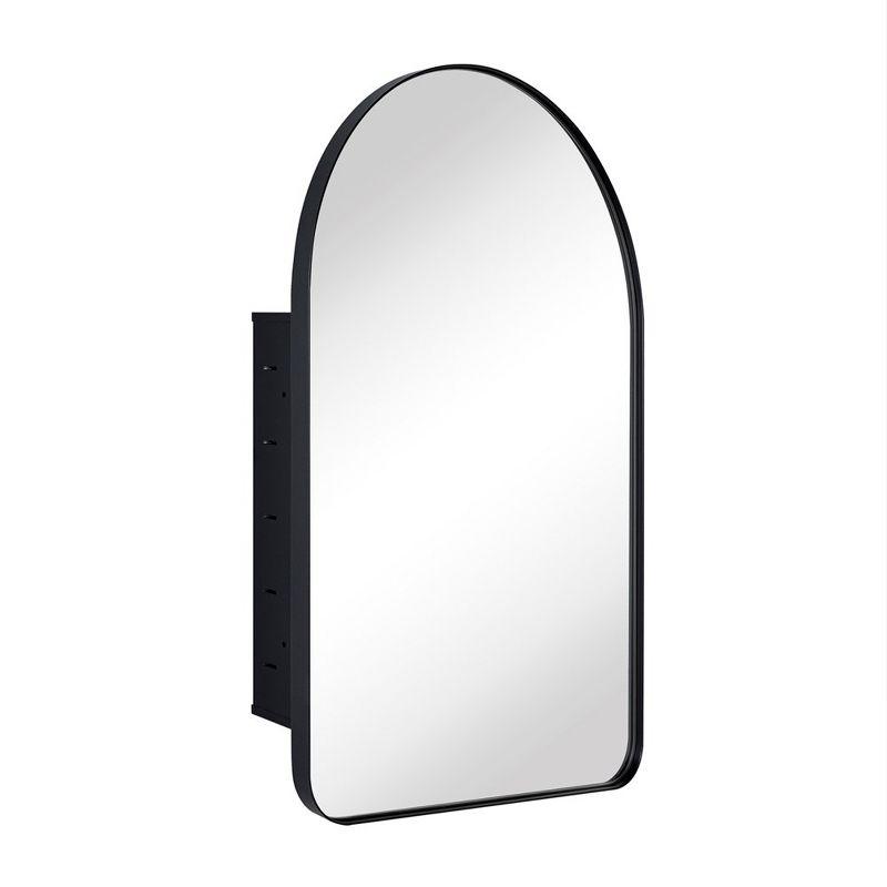 Arched Black Metal Framed Recessed Medicine Cabinet with Mirror