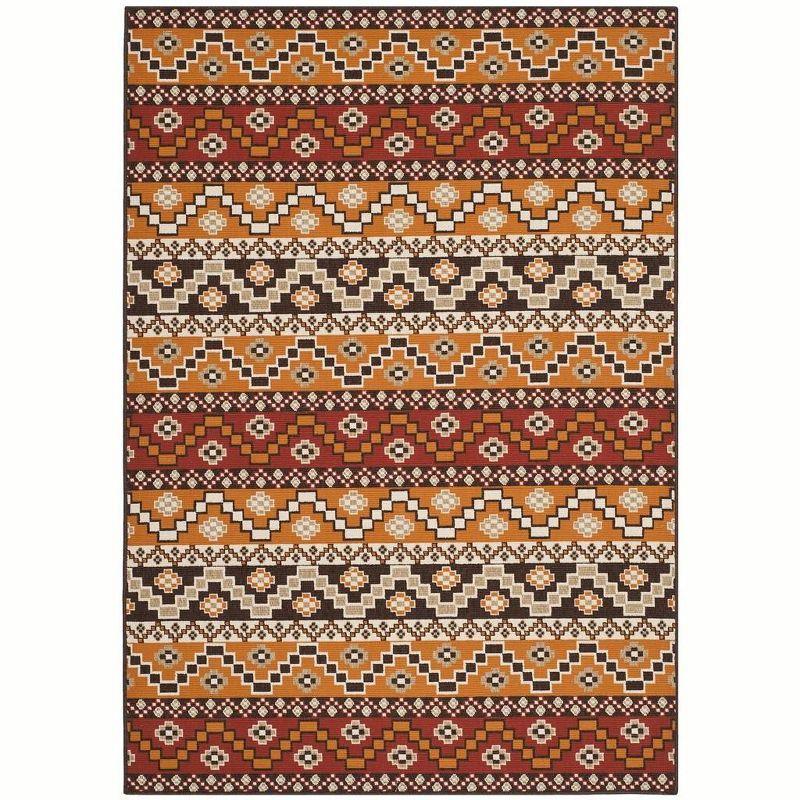 Red/Chocolate Synthetic 5' x 7' Easy Care Indoor/Outdoor Rug