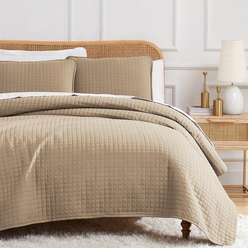 Taupe Twin Microfiber Quilt Set with Pillow Sham