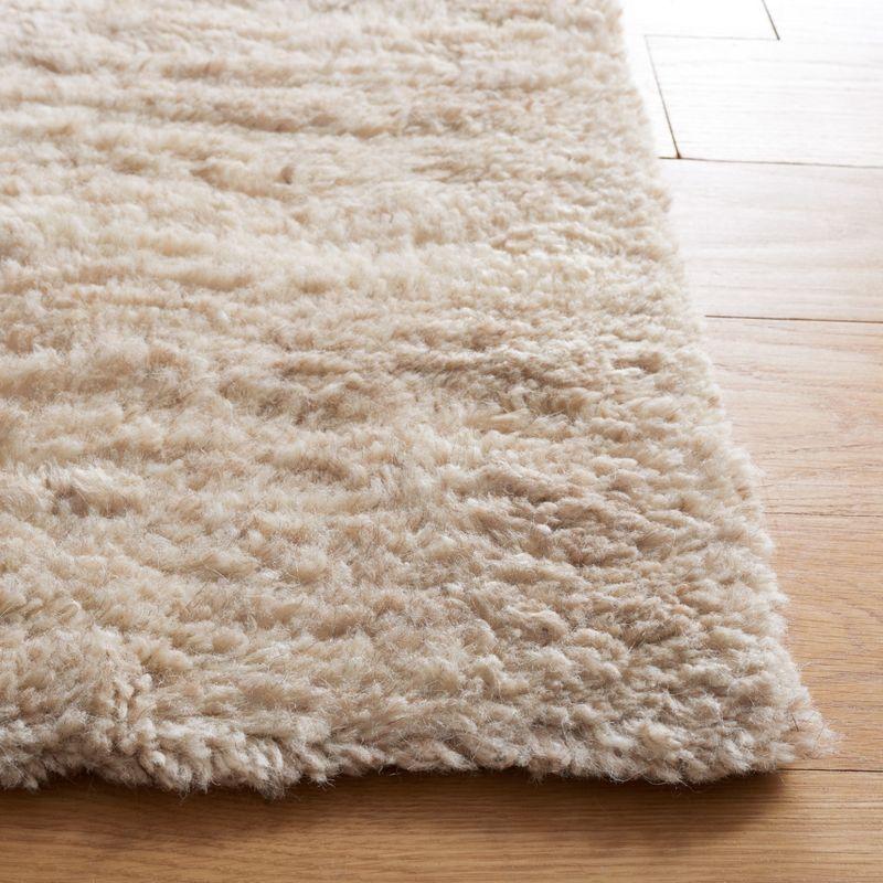 Beige Hand-Tufted Wool Shag Area Rug 8' x 10'