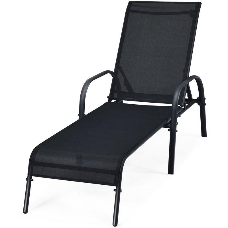 Tangkula 2PCS Adjustable Chaise Lounge Chair Recliner Patio Yard Outdoor w/ Armrest Black