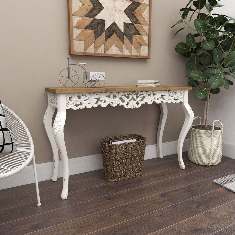 Wood Parisian Design Floral Ornate Detailing Console Table White - Olivia & May