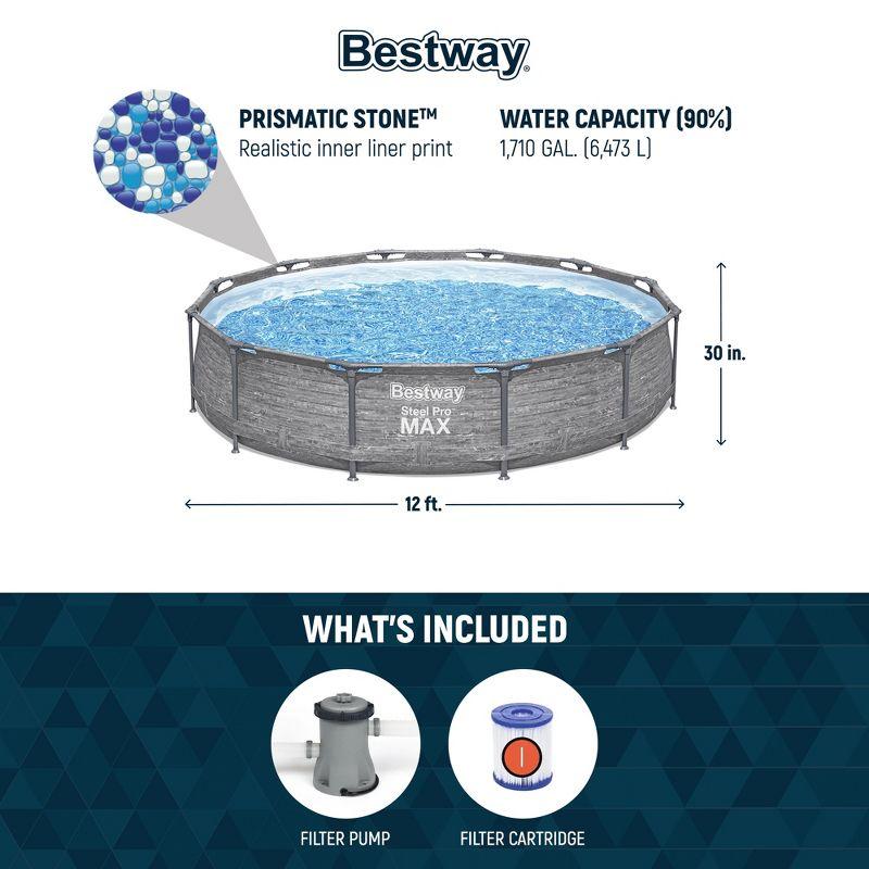 Bestway Steel Pro MAX 12' x 30" Round Above Ground Swimming Pool Set Outdoor Metal Frame Family Pool with Liner and Filter Pump, Gray