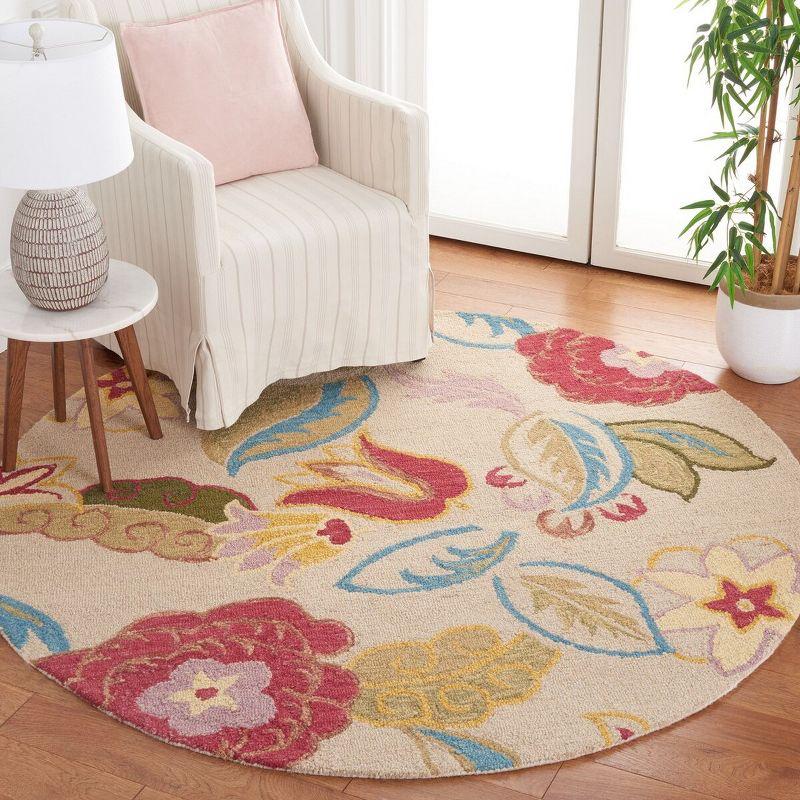 Handmade Floral Blossom Blue Wool 8' Round Area Rug