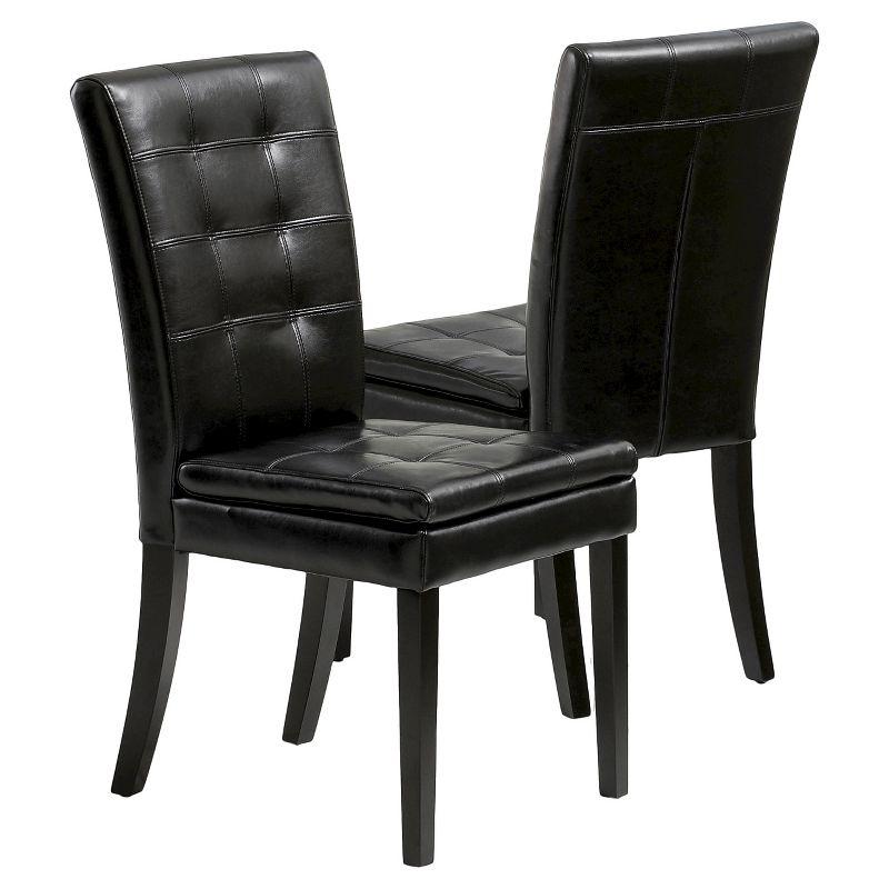 Set of 2 Crayton Leather Dining Chair Black - Christopher Knight Home: Tufted, Upholstered, Wood Frame