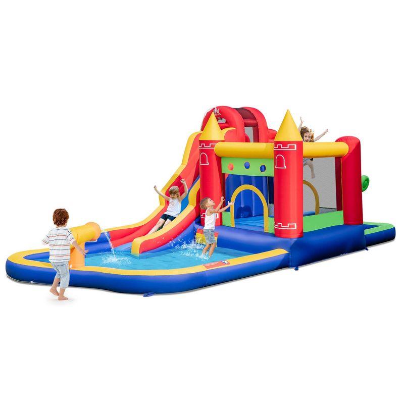 Multicolor 9-in-1 Inflatable Bounce Castle with Waterslide and Pool