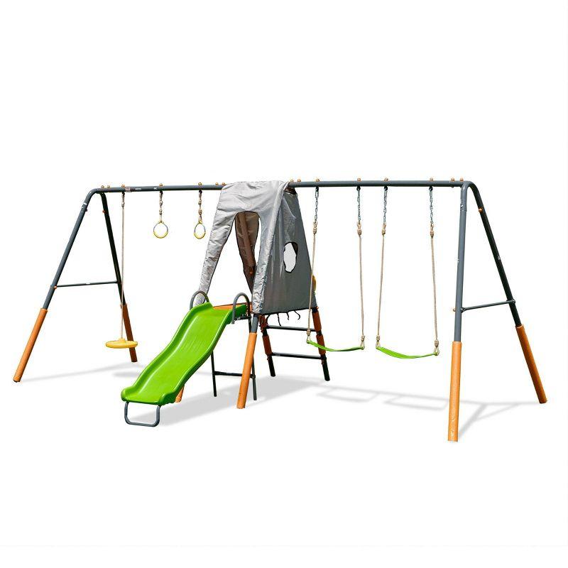 Jungle Warrior Jaguar Metal Swing Set with Standing Swing and Gymnastics Rings