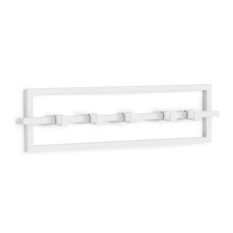 White Steel Wall-Mounted Hook Rail with 5 Adjustable Hooks