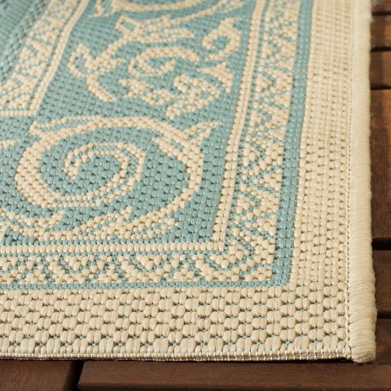 Aqua and Cream Baroque Print Rectangular Synthetic Area Rug