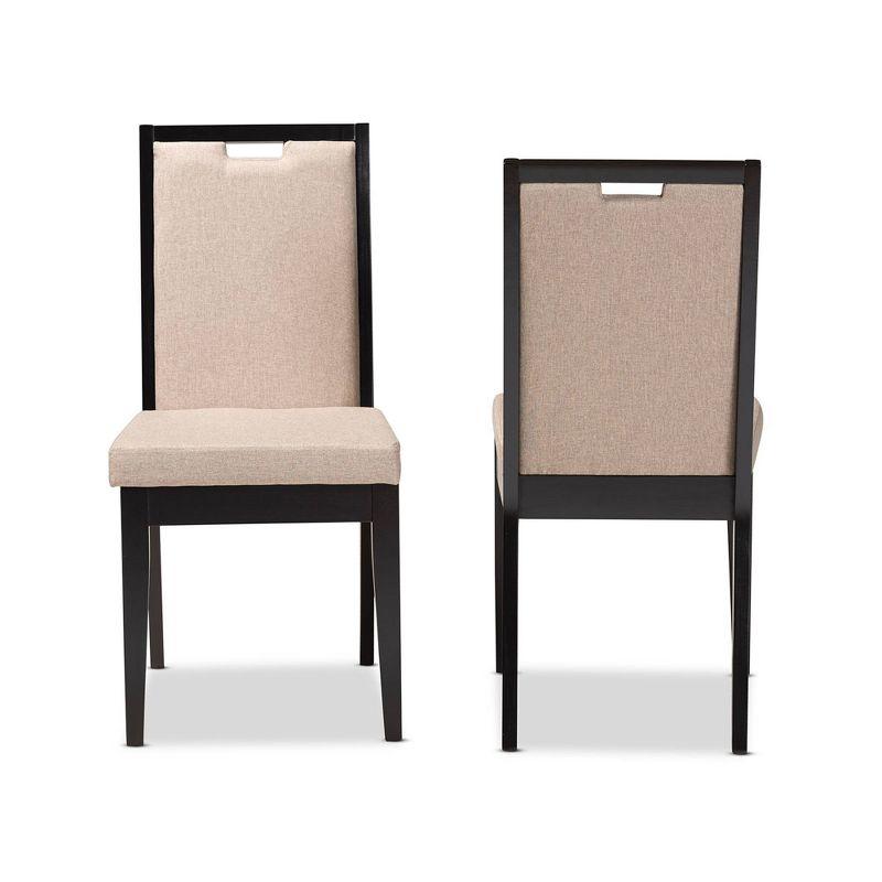 2pc Octavia Wood Dining Chair Set Sand/Dark Brown - Baxton Studio