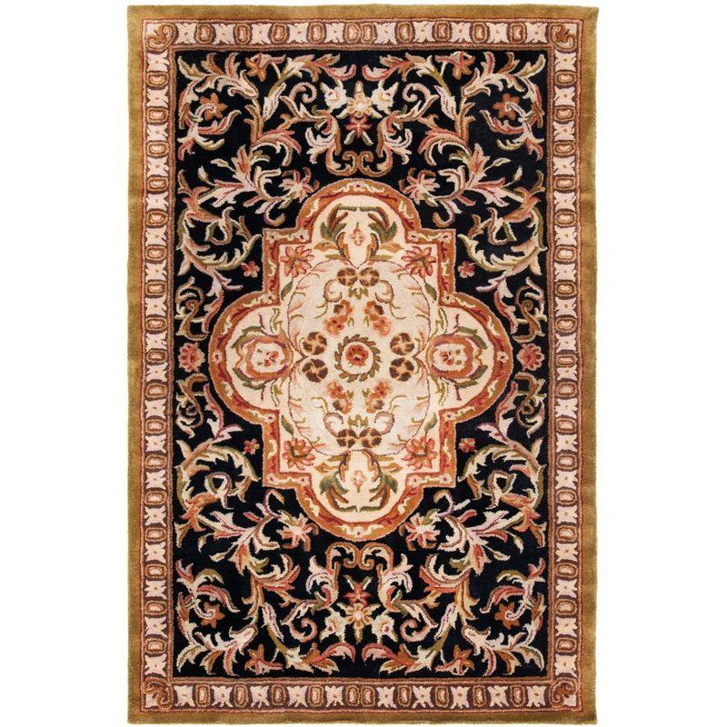 Classic Black and Beige Hand-Tufted Wool Area Rug