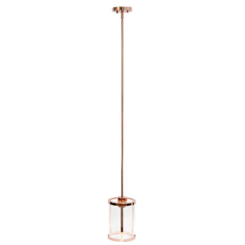1-Light 9.25" Modern Farmhouse Adjustable Hanging Cylindrical Clear Glass Pendant Fixture with Metal Accent Rose Gold - Lalia Home