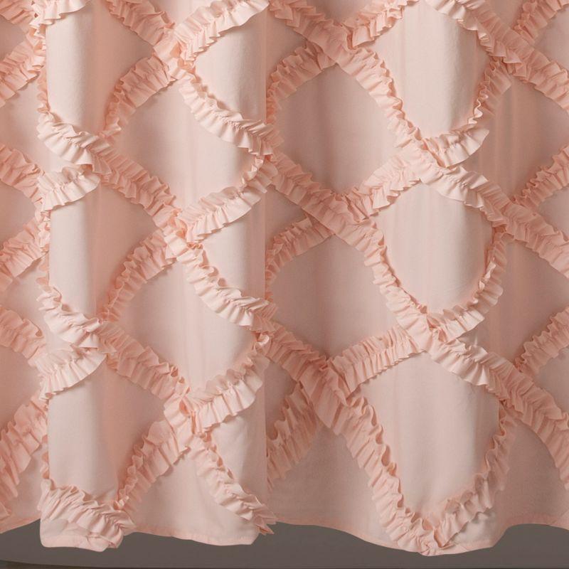 Blush Ruffle Diamond Polyester Shower Curtain with Liner