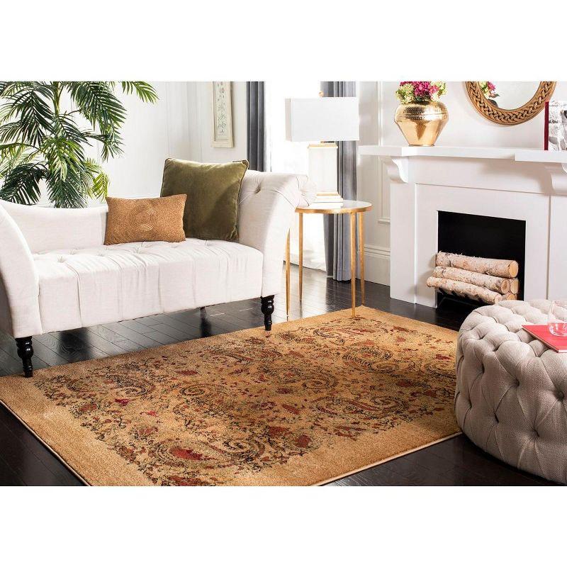 Beige and Multicolor Synthetic 4' x 6' Stain-Resistant Area Rug